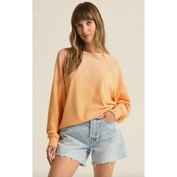 Z Supply Washed Ashore Ombre Pullover Sweatshirt Orange Cream Women's Size M NWT - Picture 2 of 7